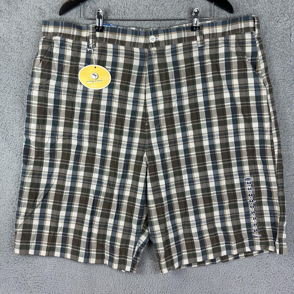 Old Navy Shorts Mens 44 Brown Blue White Plaid Regular Length Cotton Casual New
